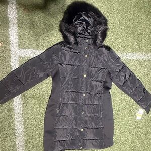 Michael Kors Black Puffer Coat with Faux Fur Hood